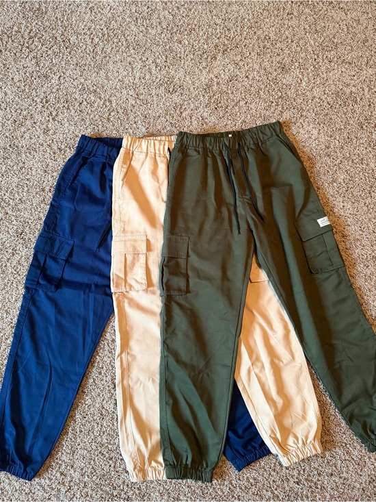 SHEIN Other - SHEIN Men’s XS Cargo Jogger Drawstring Pants 3p bundle Blue Green Beige